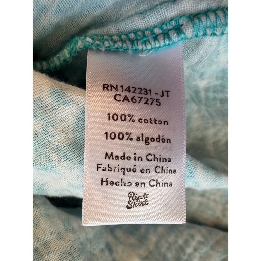 RipSkirt Cotton Shirt Dress Cover Up Teal White Floral Print Pockets Large - Picture 11 of 11